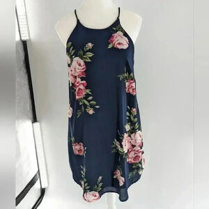 Altar’d State Floral Blue Sleeveless Dress Women’s Size Small Back Keyhole